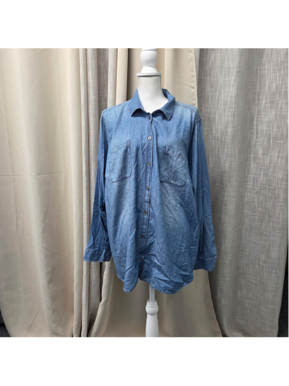Sonoma Goods For Life Denim Button Down Shirt Women's Plus 3XL Medium Wash Long